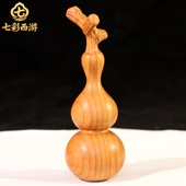 泰山桃木葫芦手把件文玩随身木质雕刻祥瑞龙头葫芦工艺品摆件
