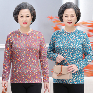 加绒加厚打底衫 中老年人奶奶装 秋衣女保暖内搭T恤上衣妈妈秋冬装