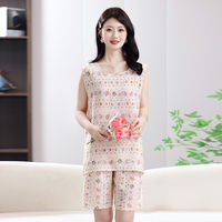 Summer sleeveless vest, cotton and silk pajamas, short-sleeved two-piece set for women, summer halter, thin artificial cotton home wear thumbnail 7