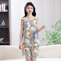 Summer sleeveless vest, cotton and silk pajamas, short-sleeved two-piece set for women, summer halter, thin artificial cotton home wear thumbnail 8