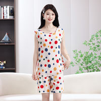 Summer sleeveless vest, cotton and silk pajamas, short-sleeved two-piece set for women, summer halter, thin artificial cotton home wear thumbnail 5