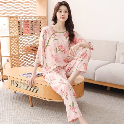 国风棉绸睡衣女春秋长袖人造棉家居服绵绸套装夏薄款大码中式外穿