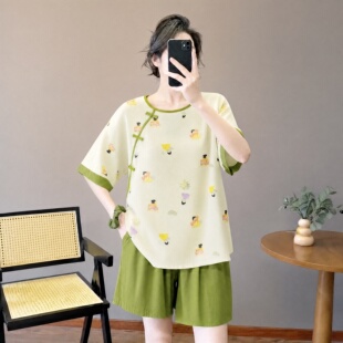 夏季新款国风新中式睡衣女款家居服两件套高级感棉绸套装短袖短裤