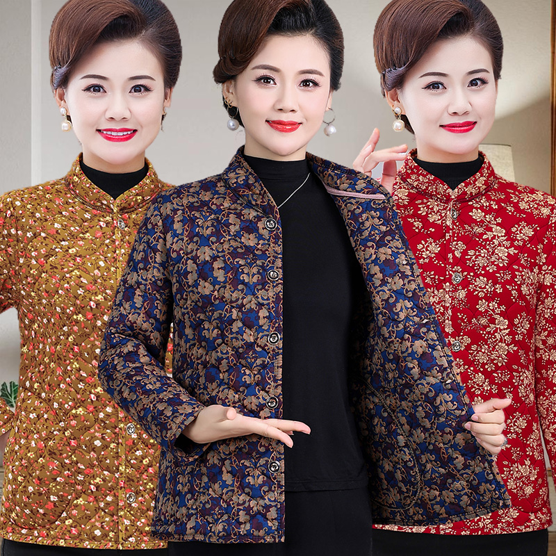 中老年妈妈碎花驼绒小棉衣冬装长袖保暖棉袄老年人女外穿加厚棉服