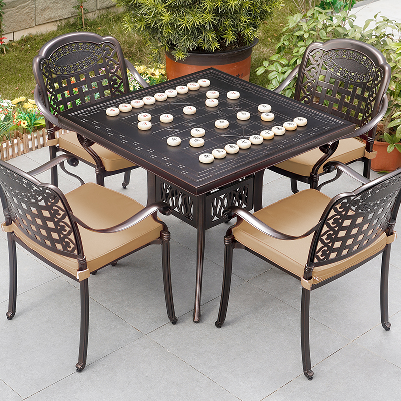户外桌椅庭院铸铝象棋茶桌椅组合