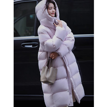 东北哈尔滨极寒系列340g高充绒量95白鹅绒中长款过膝连帽羽绒服女