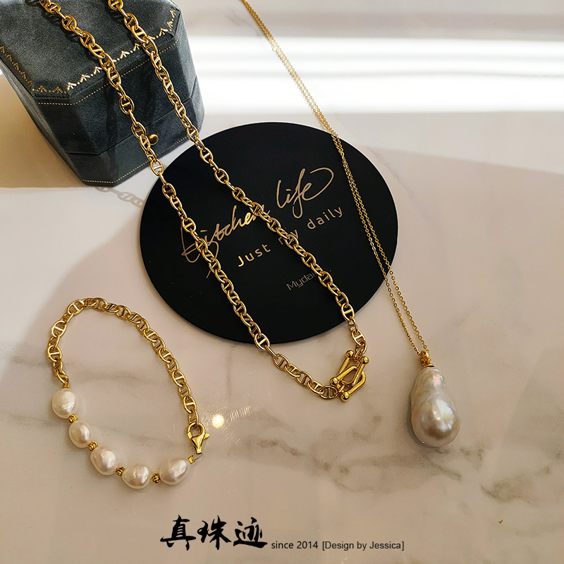 【真珠迹】Rapstar,14k注金天然淡水巴洛克珍珠手链毛衣链套装