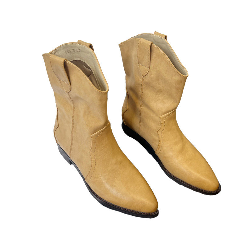 GENUINE LEATHER WESTERN COWBOY BOOTS WOMENS AUTUMN 2024 NEW VINTAGE POINTED TOE BOOTS SLEEVE V-MOUTH THIN BLOCK HEEL BOOTIES