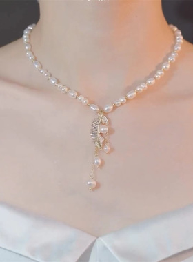 一叶倾城小众设计感叶子珍珠项链
