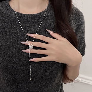 秋冬新款时尚拉丝银球项链女小众设计感气质百搭毛衣链衣服配饰潮