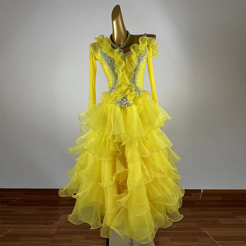 定制裙摆欧根纱国标舞摩登舞比赛裙华尔兹演出舞服交谊舞赛裙大摆