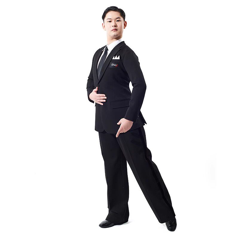 定做潘氏舞服进口弹力单排扣戗驳领本布领下摆圆角6件套西服