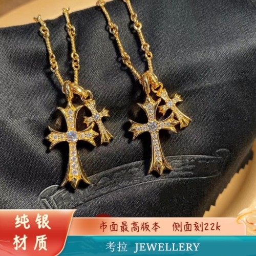 22K金双十字架项链男女情侣款