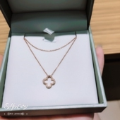 TXL幸运四叶草项链女18.K玫瑰金镶钻锁骨链纯银镂空吊坠气质ins风