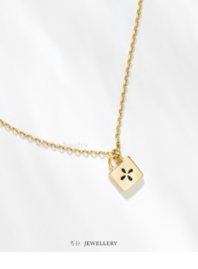 法国Louie Dans锁头四叶草项链女24K金纯银复古黑色锁骨链欧美ins