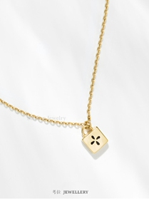 Dans锁头四叶草项链女24K金纯银复古黑色锁骨链欧美ins 法国Louie