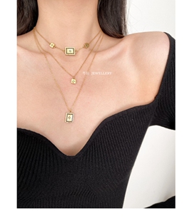 法国 Dans 24K金黑色方块四叶草项链 女复古纯银方牌锁骨链 Louie