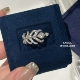18K白金孔雀羽毛戒指 高级感露珠礼物 女轻奢纯银满钻叶子指环时尚
