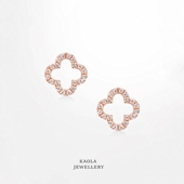 TXL幸运四叶草耳钉 女18K玫瑰金纯银满钻镂空花朵锁骨链气质礼物