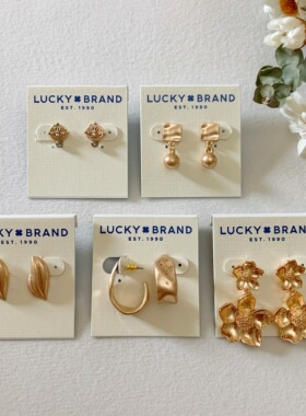 外贸品牌LUCKY库存尾单耳环钉铜镀无光金复古耳圈立体花朵耳饰女6