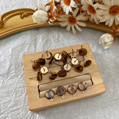 外贸耳钉带吊环DIY配件 医用钢针仿琥珀色美拉德风耳环配件