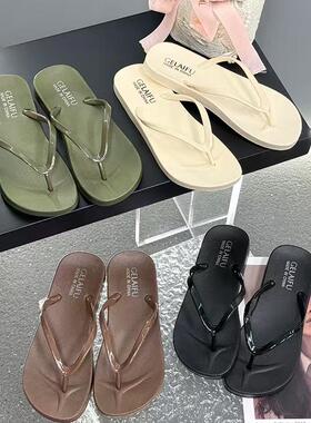 中跟TPR女拖鞋潮情侣人字拖男夹脚沙滩防滑平跟塑胶底软底浴室鞋