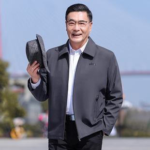 中老年夹克衫男爸爸外套春秋款老人爷爷父亲休闲上衣翻领薄款男装