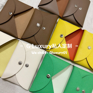 H家卡包进口epsom掌纹牛皮calvi duo卡包 对折卡夹拼色真皮证件夹