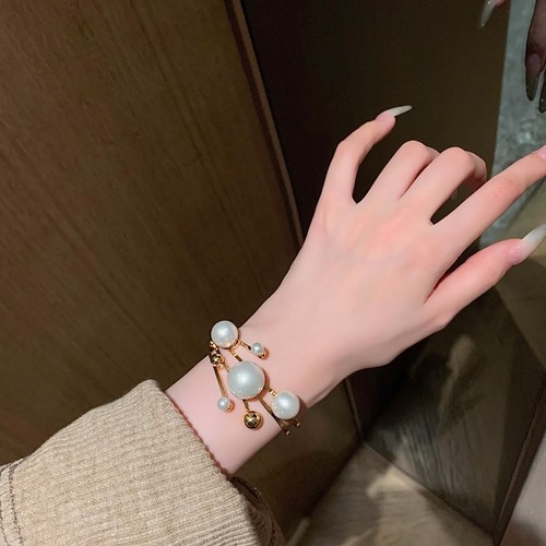 金色仿珍珠复古多层手镯小众设计
