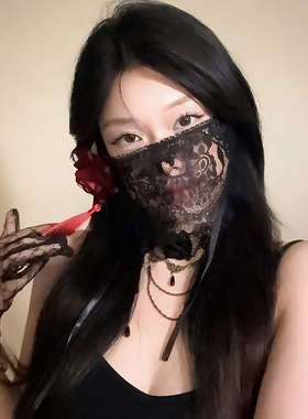 黑色花朵半脸蕾丝面罩万圣节cos面具面纱舞会派对装扮拍照道具