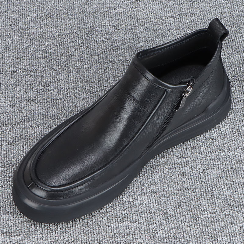 头层牛皮男鞋高帮鞋子男款秋冬款2025新款拉链厚底休闲皮鞋男真皮,流行男鞋,高帮鞋,淘宝优惠券,粉丝福利购,淘宝优惠卷
