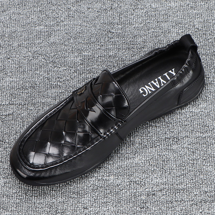 头层牛皮男鞋爆款2024新款百搭休闲豆豆鞋男款夏季真皮编织鞋子男