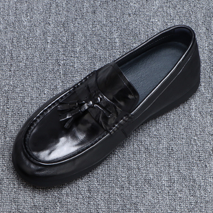 真皮男鞋2026新款一脚蹬软底百搭流苏休闲皮鞋男款黑色牛皮豆豆鞋