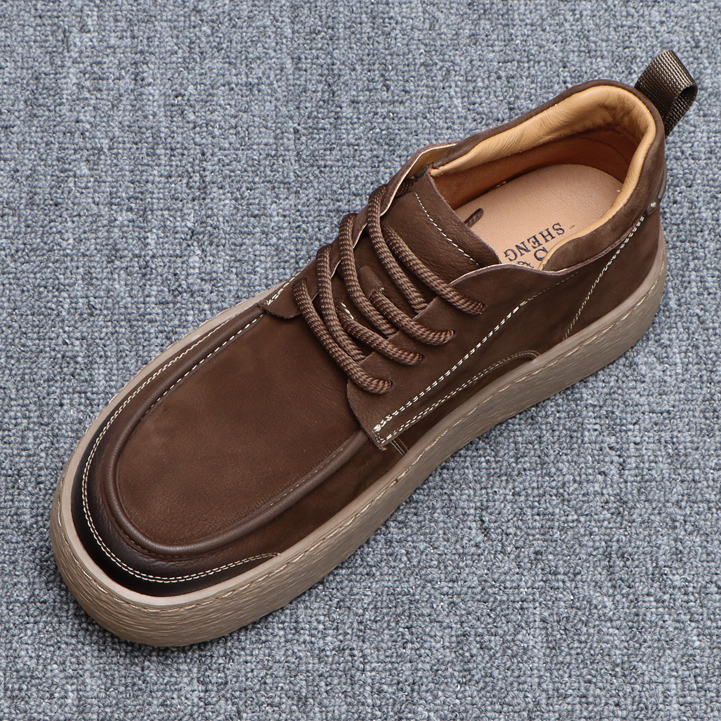 轻便厚底工装鞋男款2025新款系带时尚增高休闲皮鞋男真皮低帮板鞋