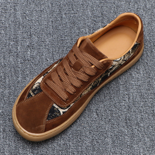 欧洲站男鞋春季潮鞋2026新款软底系带老钱风休闲板鞋男真皮阿甘鞋