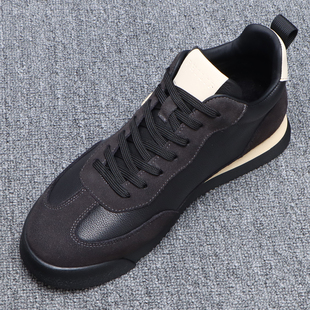 秋季男鞋2025新款软底系带高帮鞋男款真皮百搭黑色休闲板鞋男潮鞋