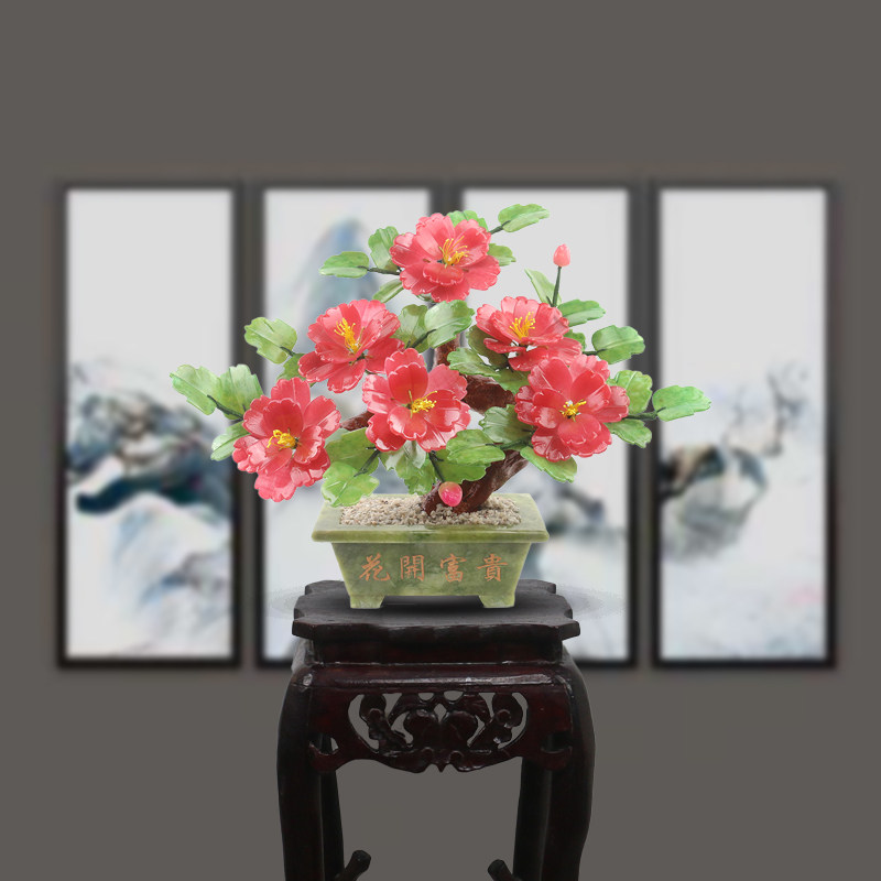 玉石洛阳盆栽酒柜中式风工艺品