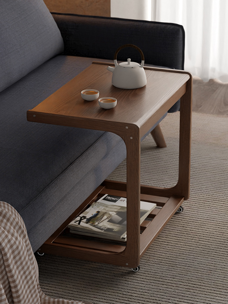 实木沙发边几柜可移动迷你桌子带轮侧边柜客厅小型家用c型小茶几