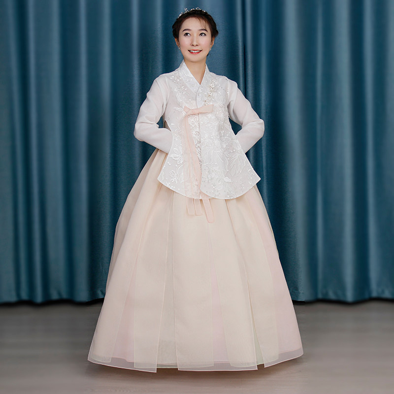 2022年夏季韩版高腰蕾丝女士唐衣款长裙韩服公主婚礼敬酒礼服G071