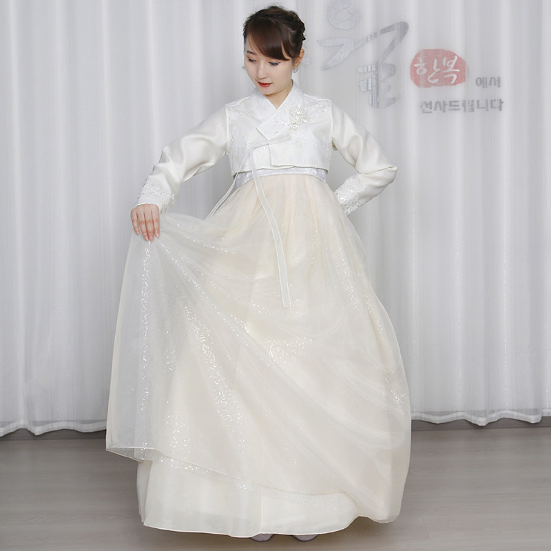 延边顺月定制2022年夏季女士改良蕾丝花韩服公主婚礼敬酒礼服G085
