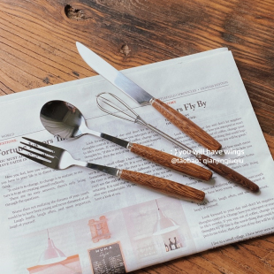 浅瑾秋秋 ins风鸡翅木餐具木柄刀叉勺子西餐小众意面叉不锈钢餐具