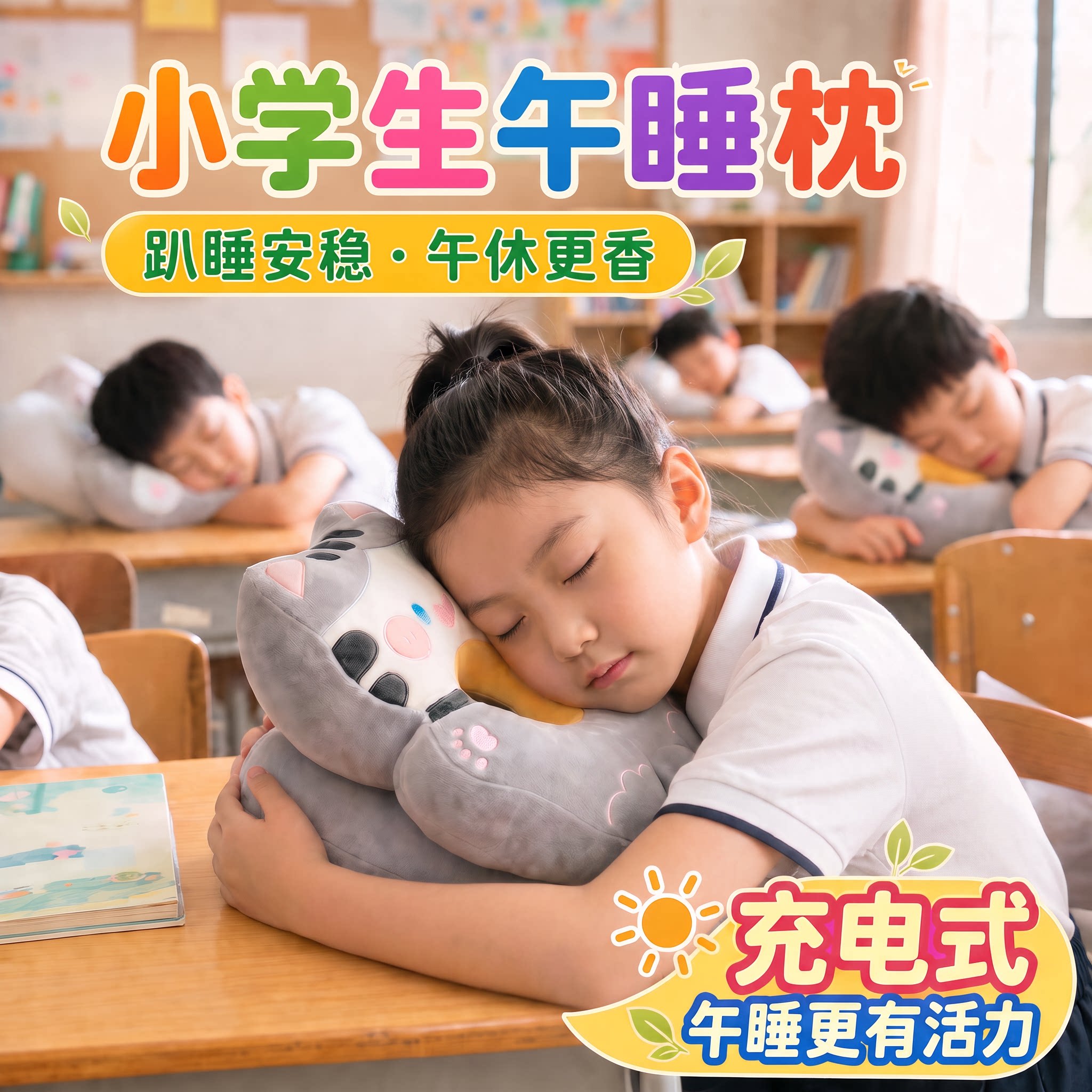 小学生教室午睡枕趴睡枕神器趴趴枕透气中空设计可拆洗易收纳图片