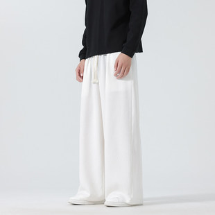 2026新款中国风男长裤宽松仿麻休闲裤百搭简约直筒裤子大码系绳