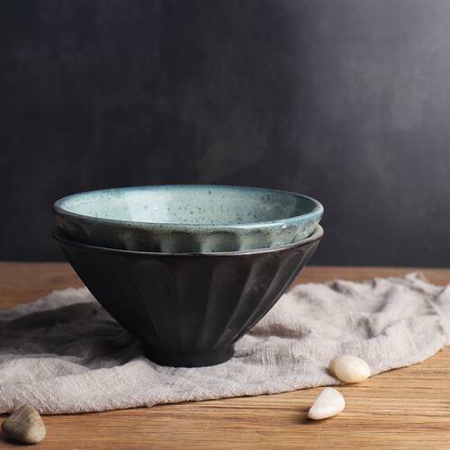 粗陶复古餐具面碗水果浮雕甜品碗