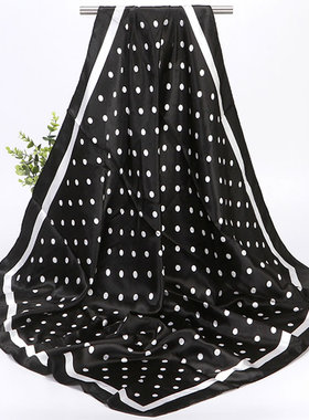 波点丝巾男女士通用春秋百搭高级感缎面90cm围巾职业围脖披肩头巾