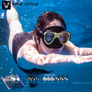 台湾v.dive专业自由潜面镜低容积UV400镀膜潜水镜呼吸管可配近视