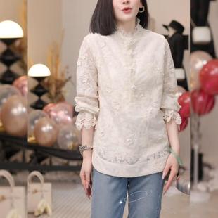胖MM时尚 女装 洋气设计感别致独特上衣潮 大码 韩系百搭显瘦蕾丝衬衫