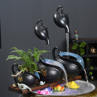 生态古法鱼缸陶瓷悬壶陶罐过滤循环流水配件庭院花园客厅造景装饰