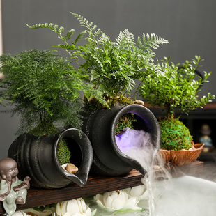 循环流水过滤系统配件生态鱼缸开口陶瓷罐增氧流水摆件庭院花瓶造