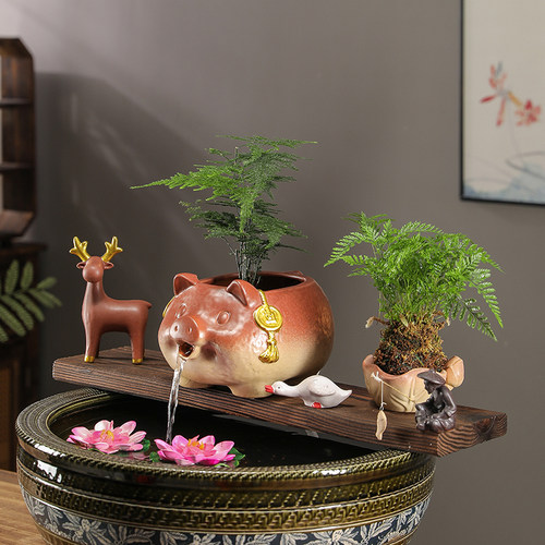 生态流水陶瓷罐古法鱼养鱼缸